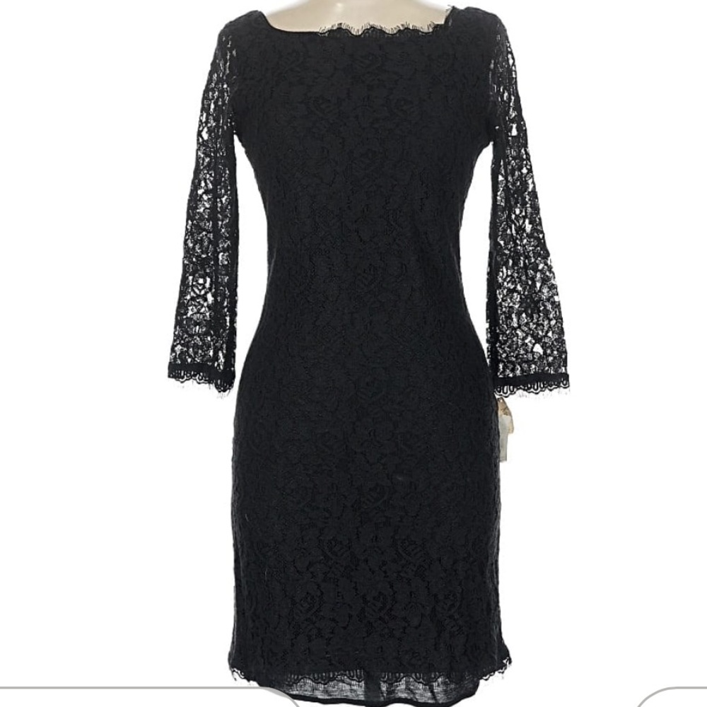 Diane Von Furstenberg Black Lace Long Sleeve Dress